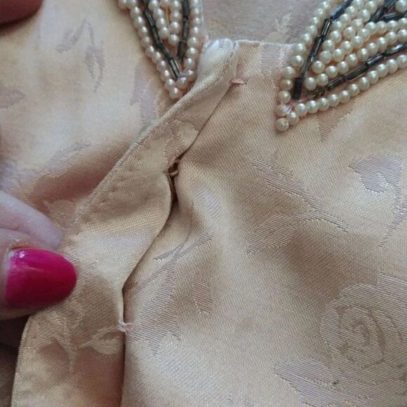 VTG 80s Pink Floral Satin Beaded Pearl Applique Button Up Cottagecore Blouse XL - Picture 8 of 17